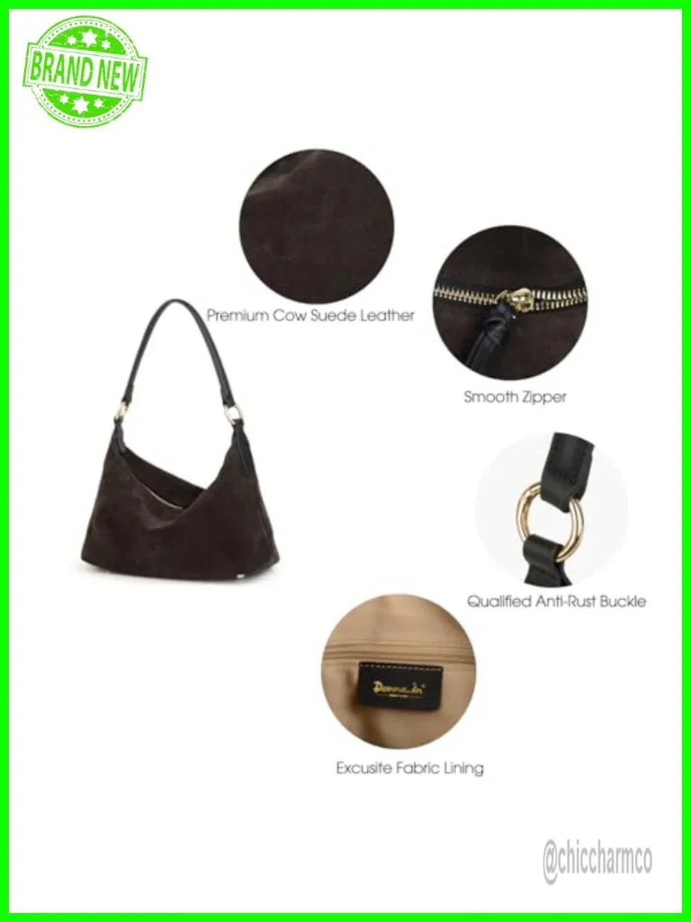 Real Cowhide Suede Slouchy Crescent Hobo Bag Shoulder Satchel Work Tote